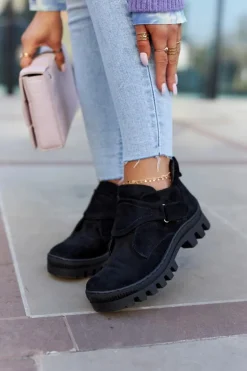 Zamszowe Wiosenne Botki Trapery Na Suwak Czarne Remgate