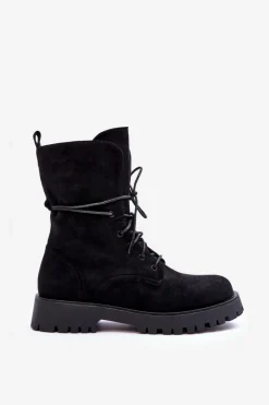 Zamszowe Workery Botki Na Płaskim Obcasie Czarne Jence