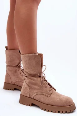 Zamszowe Workery Botki Na Płaskim Obcasie Beżowe Jence