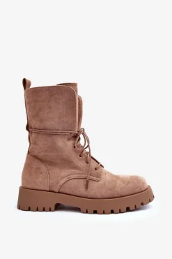 Zamszowe Workery Botki Na Płaskim Obcasie Beżowe Jence