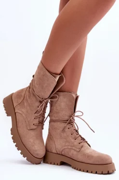 Zamszowe Workery Botki Na Płaskim Obcasie Beżowe Jence