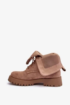 Zamszowe Workery Botki Na Płaskim Obcasie Beżowe Jence