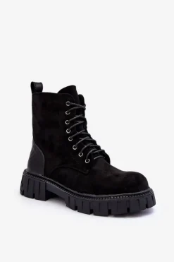 Zamszowe Workery Botki Ocieplane Czarne Atuna