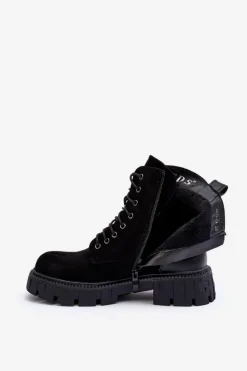 Zamszowe Workery Botki Ocieplane Czarne Atuna