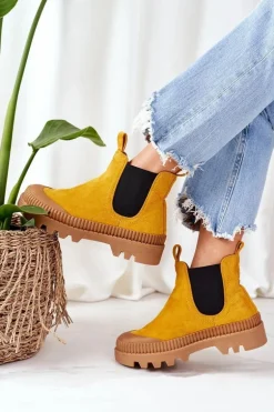 Zamszowe Workery Na Platformie Żółte Come With Me