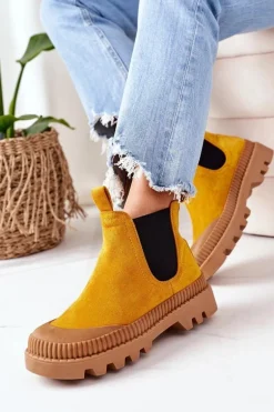 Zamszowe Workery Na Platformie Żółte Come With Me