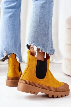 Zamszowe Workery Na Platformie Żółte Come With Me