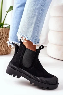 Zamszowe Workery Na Platformie Czarne Come With Me