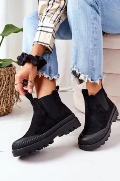 Zamszowe Workery Na Platformie Czarne Come With Me