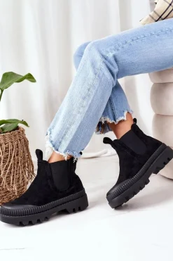 Zamszowe Workery Na Platformie Czarne Come With Me