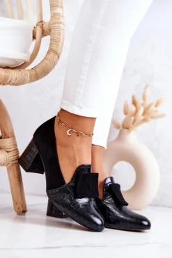 Zamszowe Wężowe Czółenka Czarne Diana