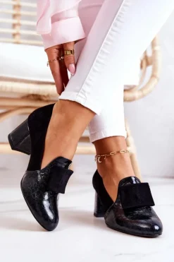 Zamszowe Wężowe Czółenka Czarne Diana