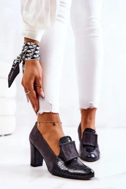 Zamszowe Wężowe Czółenka Szare Kathleen