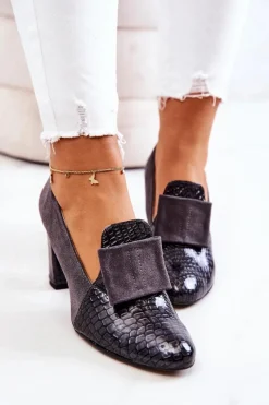 Zamszowe Wężowe Czółenka Szare Kathleen