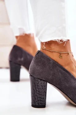 Zamszowe Wężowe Czółenka Szare Kathleen