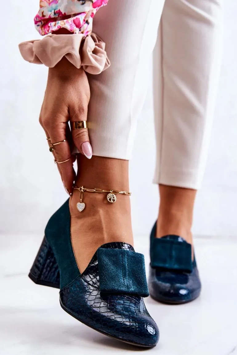 Zamszowe Wężowe Czółenka Zielone Diana