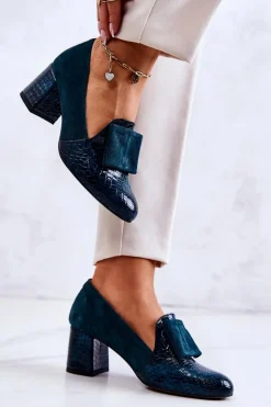 Zamszowe Wężowe Czółenka Zielone Diana