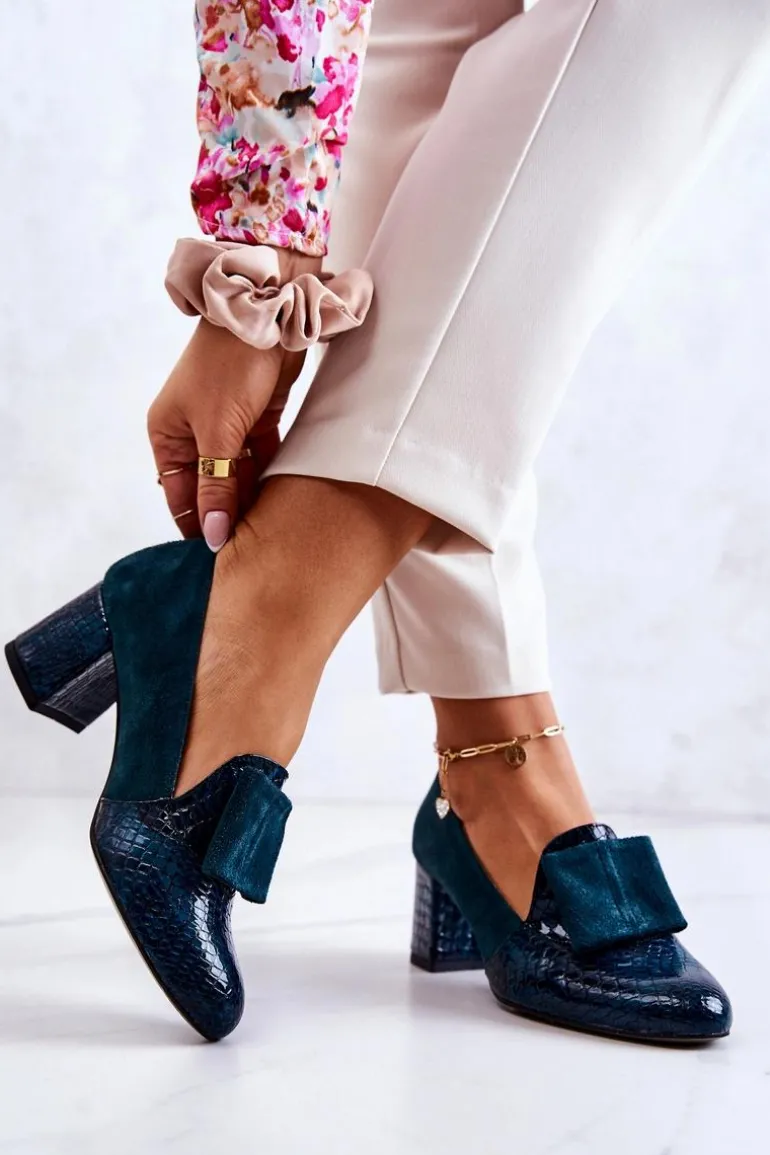 Zamszowe Wężowe Czółenka Zielone Diana