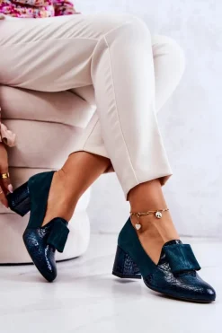 Zamszowe Wężowe Czółenka Zielone Diana