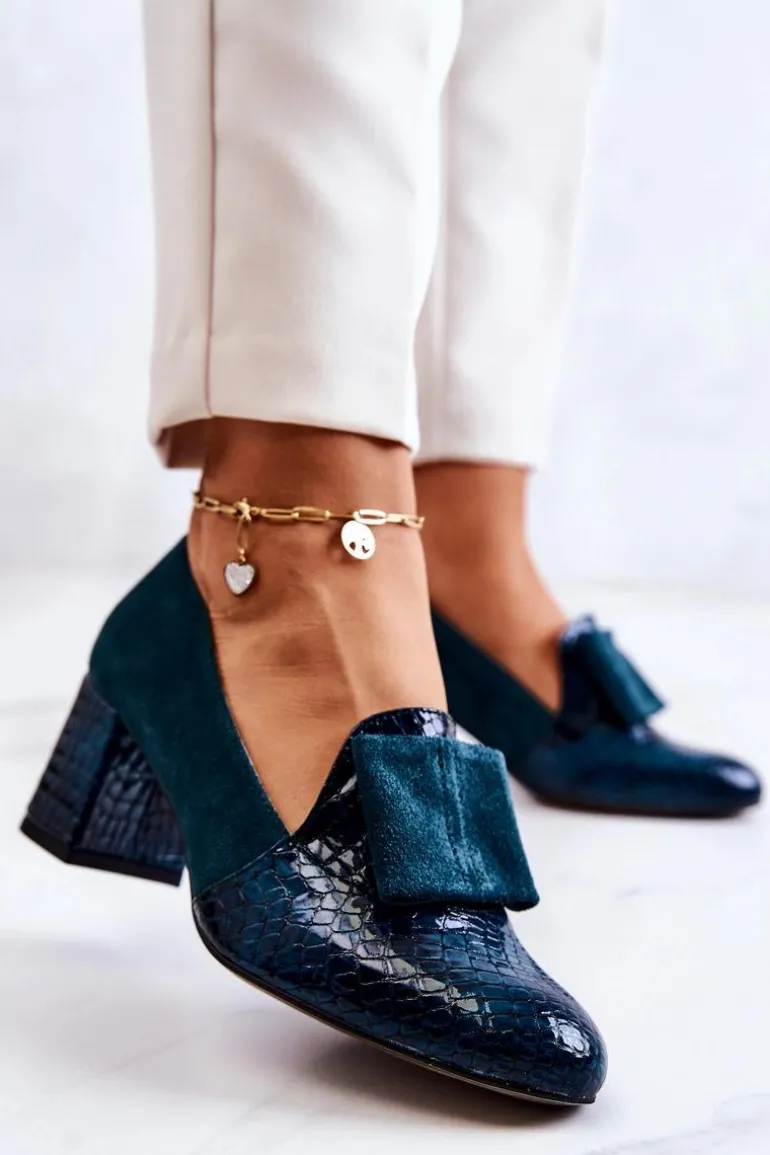 Zamszowe Wężowe Czółenka Zielone Diana