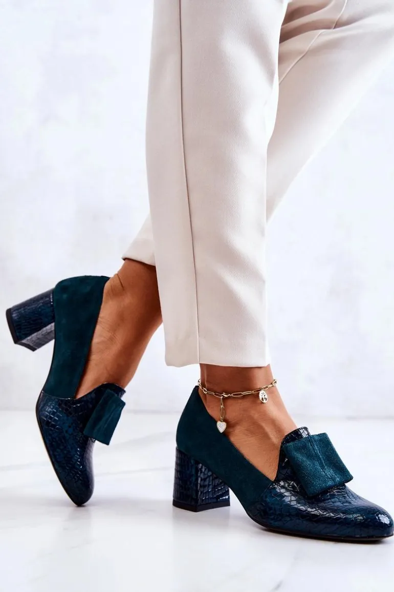 Zamszowe Wężowe Czółenka Zielone Diana