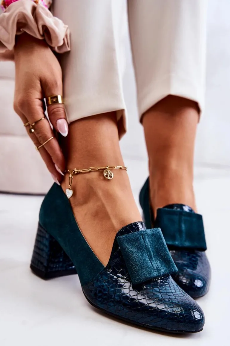 Zamszowe Wężowe Czółenka Zielone Diana