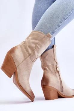 Zamszowe Wsuwane Botki Kowbojki Beżowe Sevilla