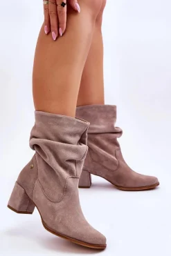 Zamszowe Wsuwane Botki Maciejka 06005-10 Ciemnobeżowe