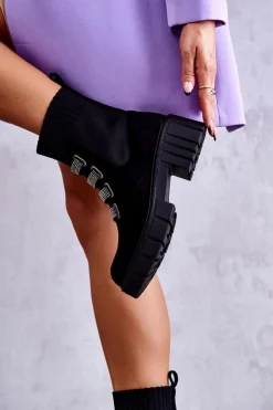 Zamszowe Wsuwane Botki Skarpetkowe Czarne Hope