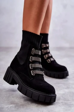 Zamszowe Wsuwane Botki Skarpetkowe Czarne Hope