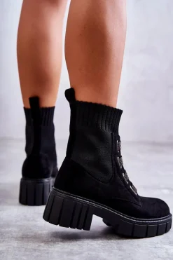 Zamszowe Wsuwane Botki Skarpetkowe Czarne Hope