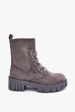 Zamszowe Wsuwane Botki Skarpetkowe Szare Hope