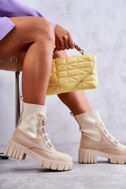 Zamszowe Wsuwane Botki Skarpetkowe Beżowe Hope