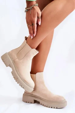 Zamszowe Wsuwane Botki Workery Beżowe Lorea