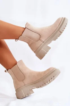 Zamszowe Wsuwane Botki Workery Beżowe Lorea