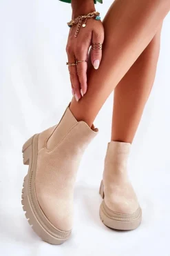 Zamszowe Wsuwane Botki Workery Beżowe Lorea