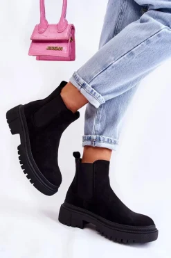 Zamszowe Wsuwane Botki Workery Czarne Lorea