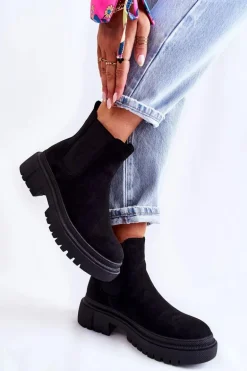 Zamszowe Wsuwane Botki Workery Czarne Lorea