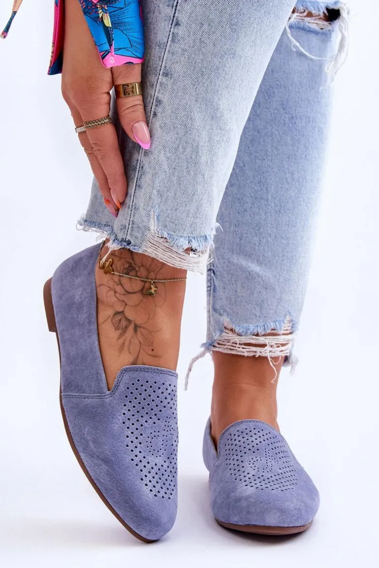 Zamszowe Wygodne Mokasyny Niebieskie Giovana