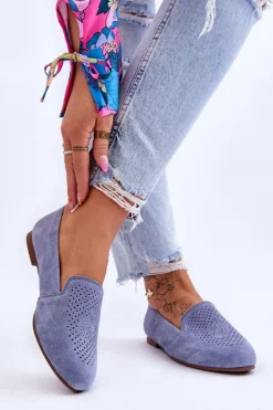 Zamszowe Wygodne Mokasyny Niebieskie Giovana