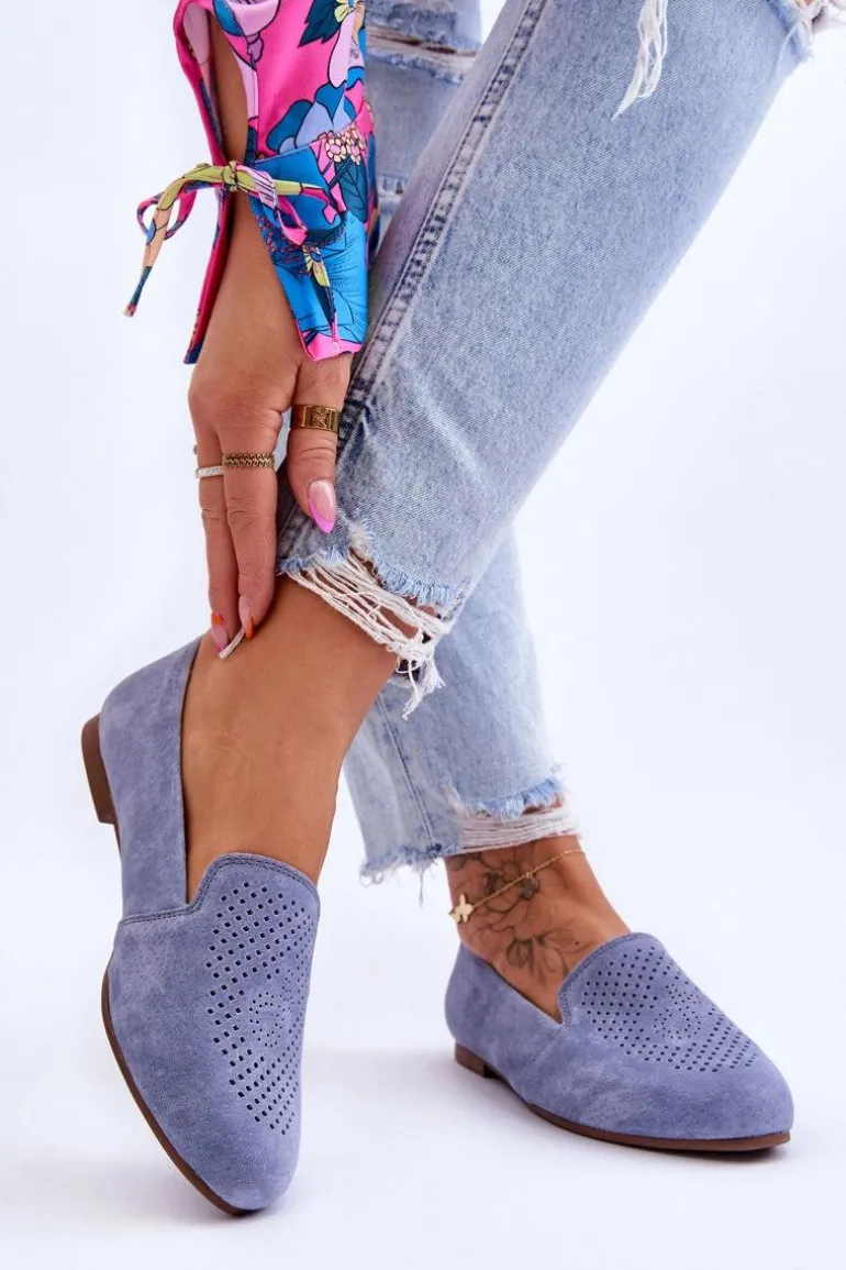 Zamszowe Wygodne Mokasyny Niebieskie Giovana