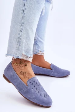 Zamszowe Wygodne Mokasyny Niebieskie Giovana