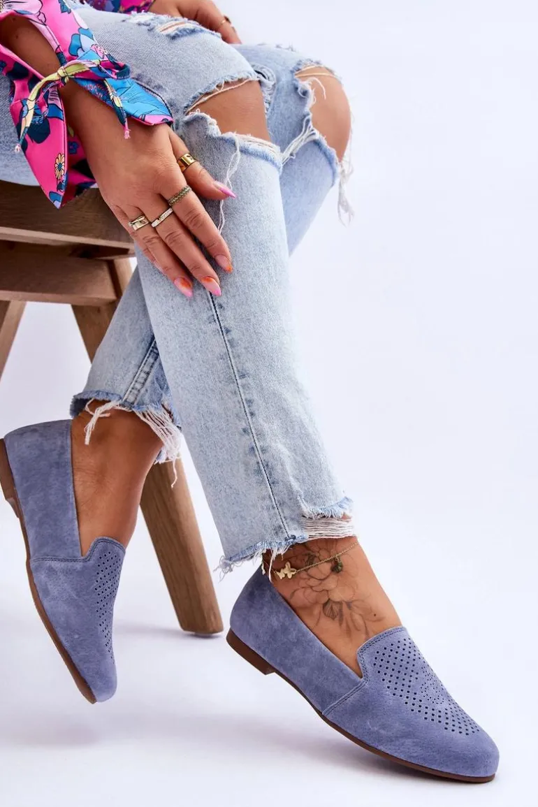 Zamszowe Wygodne Mokasyny Niebieskie Giovana