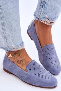 Zamszowe Wygodne Mokasyny Niebieskie Giovana