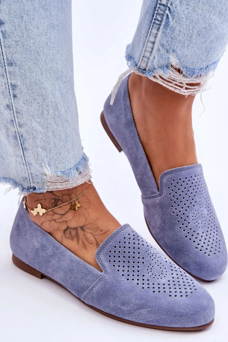 Zamszowe Wygodne Mokasyny Niebieskie Giovana