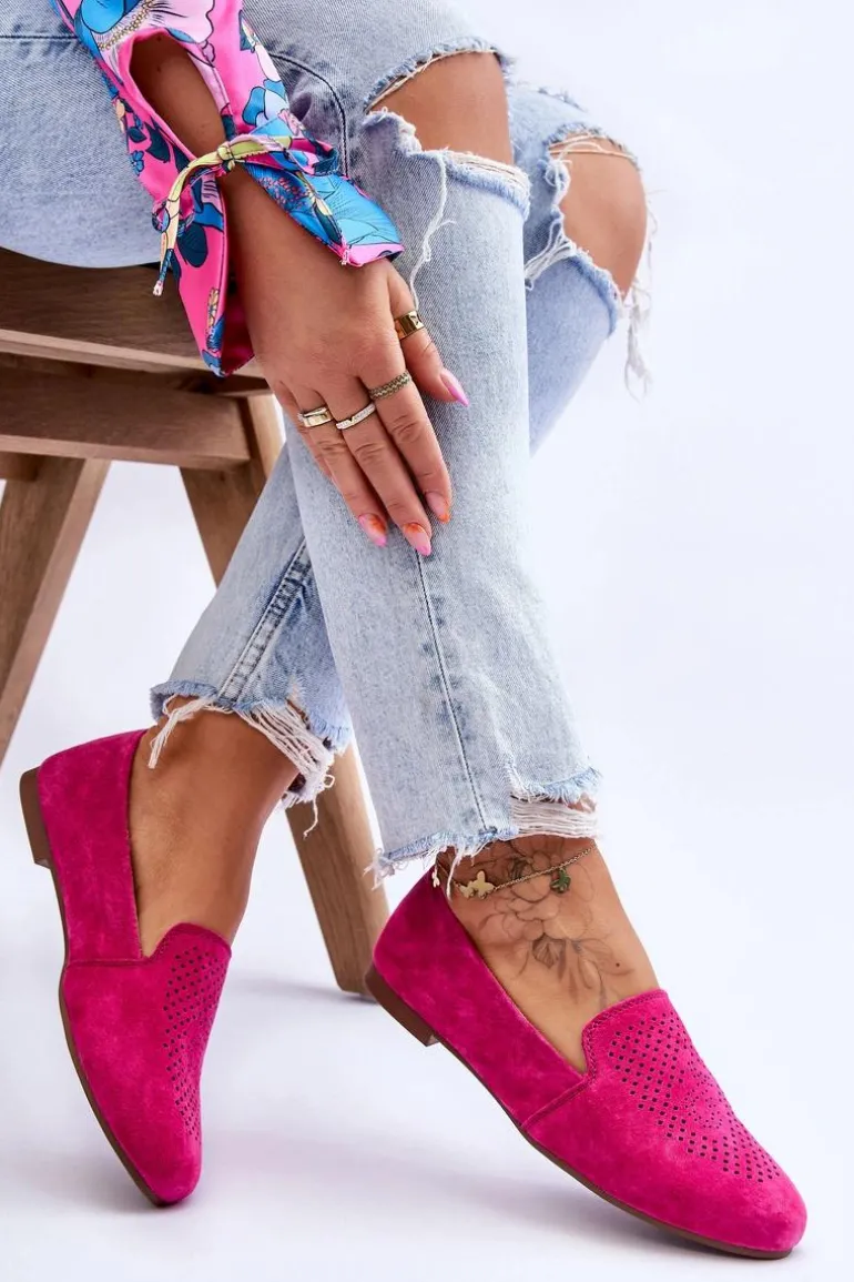 Zamszowe Wygodne Mokasyny Fuksja Giovana