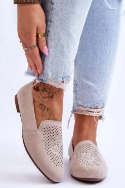 Zamszowe Wygodne Mokasyny Beżowe Giovana