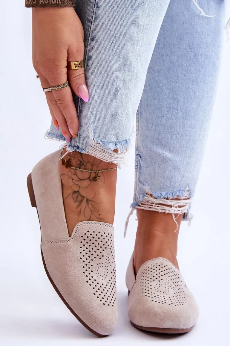 Zamszowe Wygodne Mokasyny Beżowe Giovana