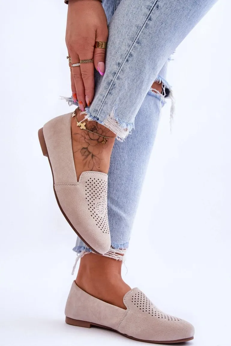 Zamszowe Wygodne Mokasyny Beżowe Giovana