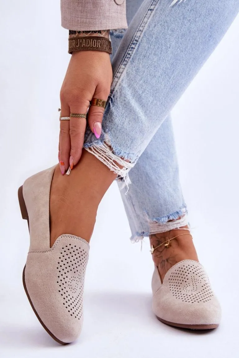 Zamszowe Wygodne Mokasyny Beżowe Giovana